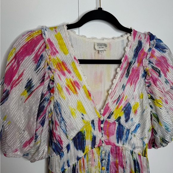 Hemant and Nandita Jorah Long Dress | Tie Dye Midi | Colorful Metallic | XS - Picture 4 of 13